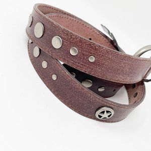 Womens Brown Distressed Leather Silver Studded Belt  Size Medium NEW